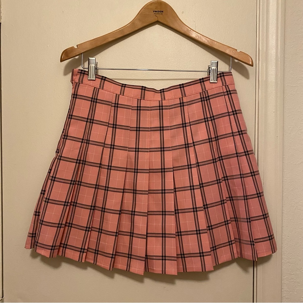 Chuu Pink Plaid Pleated Skirt Size L